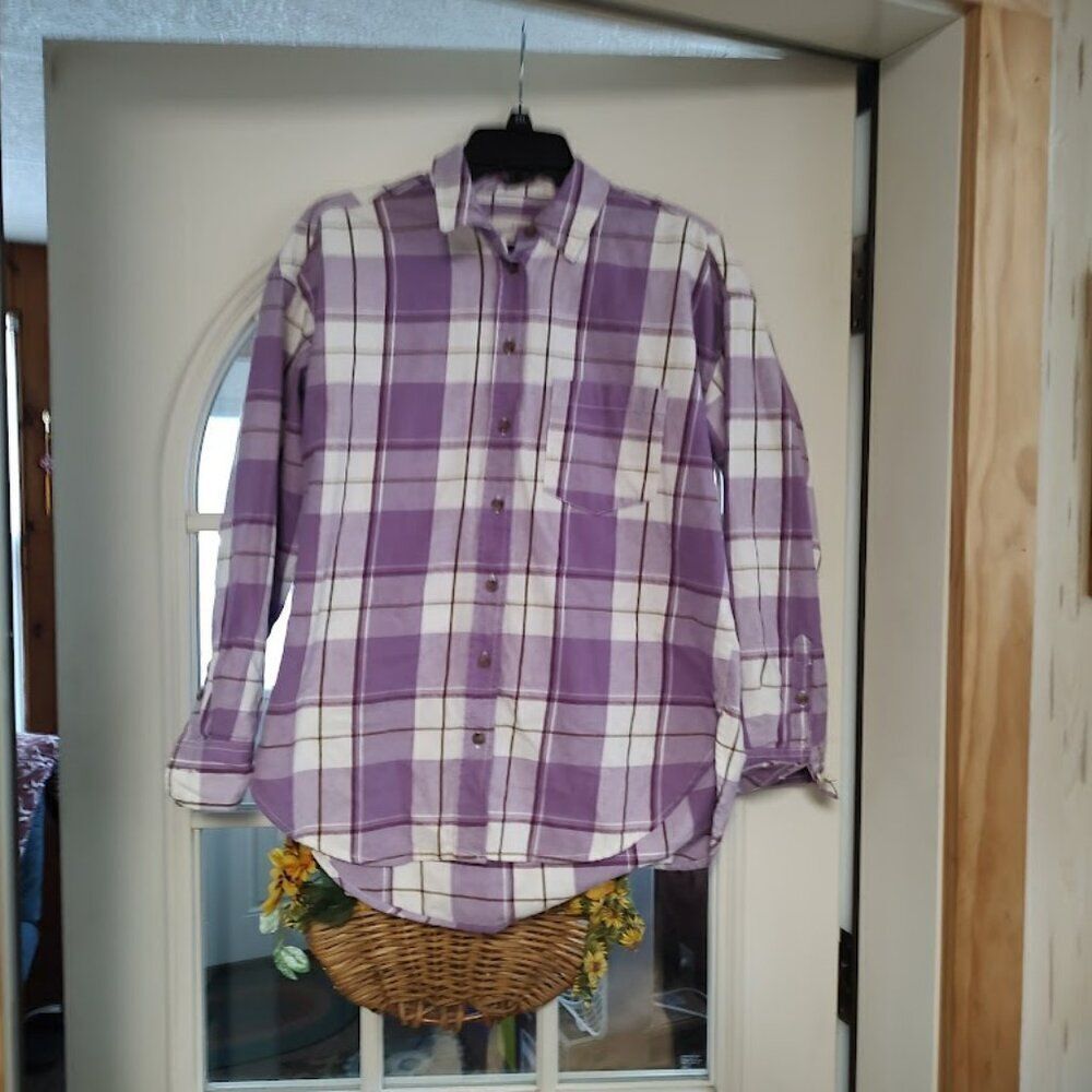 New Universal Thread Purple Plaid Flannel Shirt Size Women's Oversized XS